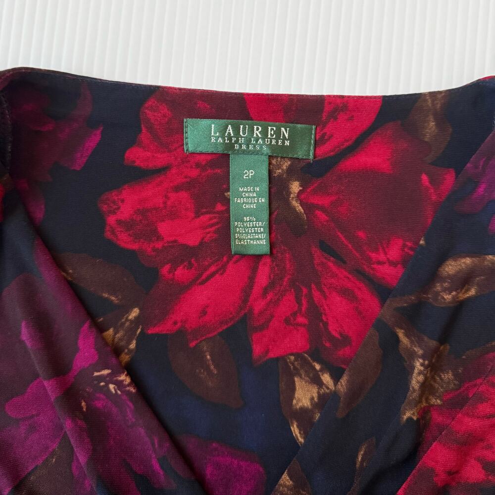 Lauren Ralph Lauren Floral Sheath Dress 2P Petite Event Cocktail Dark Feminine - Picture 5 of 16